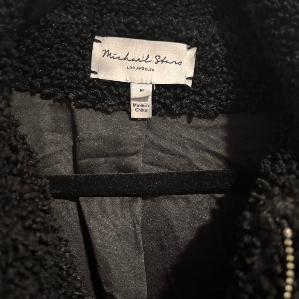 Michael Stars Los Angeles Black Boucle Bomber Style Coat Jacket size medium - Picture 3 of 6